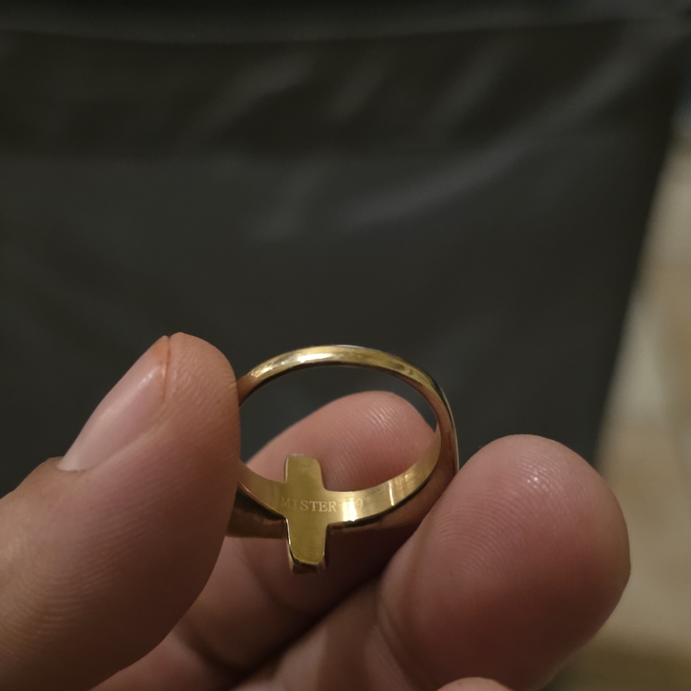 Gold Cross Ring - Polished Gold Tone - Picture 4 of 6
